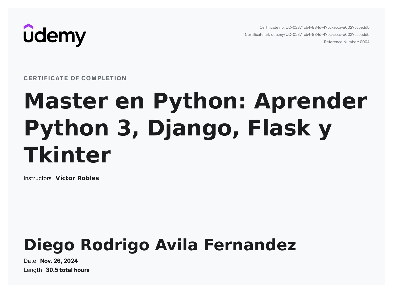Certificado Udemy: Máster en Python
