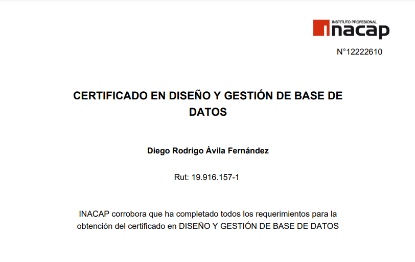 Certificado: Diseño y gestión de base de datos