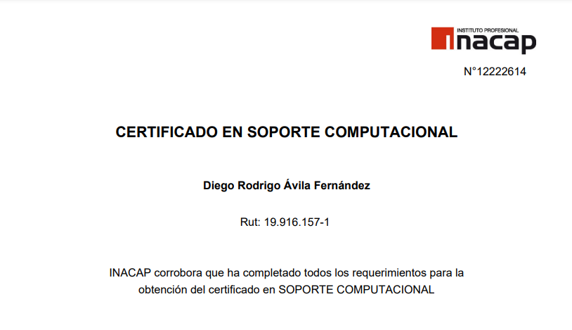 Certificado: Soporte computacional